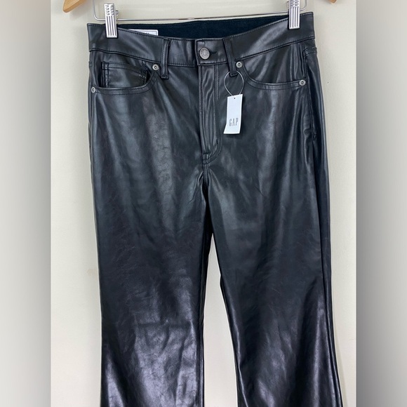 NWT GAP 70s high rise flares in vegan black leather- 6P - Picture 4 of 14